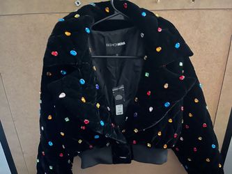 Fashion Nova Black Velvet Gem Embellished Jacket