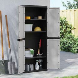 65" (H) Gray / Black Outdoor Polypropylene  Utility / Garden Storage Cabinet w/ 4-Doors [NEW]  **Retails for $223   <Assembly Req> 