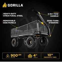 Gorilla Carts Steel Utility Cart, 4 Cu Ft Bed, 900 lb Load Capacity, Green – Towable Heavy-Duty Outdoor Hauling Wagon with Removable Side Panels for Y