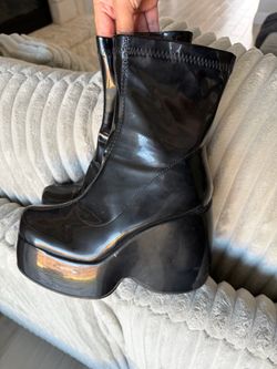 Shoes Black Patent Leather Platform Ankle Boots