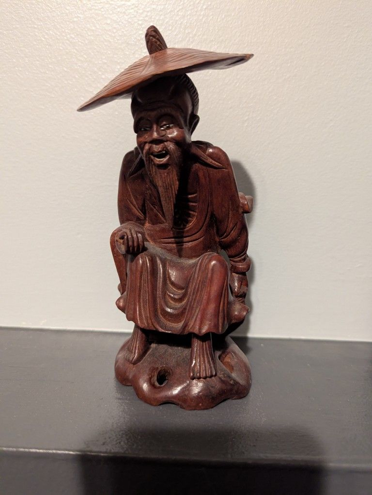 Chinese Hand Carved "Farmer Or Fisherman"