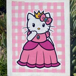 Original Hand Painted Hello Kitty Acrylic Canvas Painting - Kawaii Nintendo + Sanrio Fanart