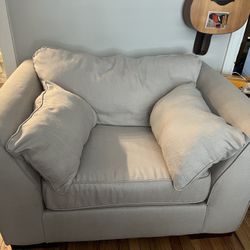 large cream sofa chair + ottoman 