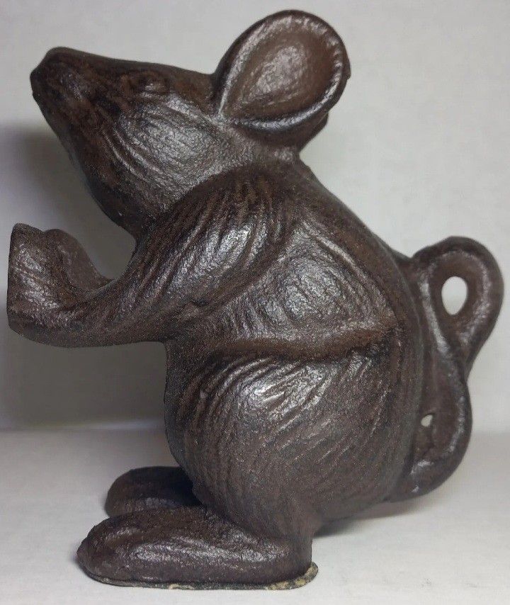 Vintage Cast Iron MOUSE Brown Bookend Door Stopper