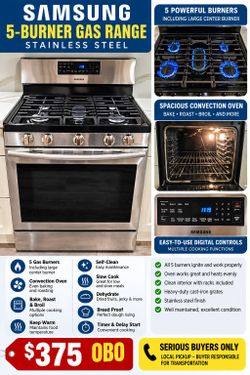 Samsung 5-Burner Stainless Steel Gas Range/Oven – Convection – $374.99 OBO