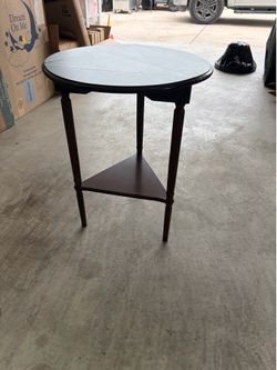 Vtg dark wood table with blue floral top