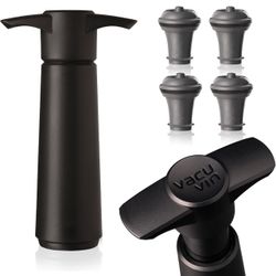 Vacu Vin Wine Saver Pump Black with Vacuum Wine Stopper - Keep Your Wine Fresh for up to 10 Days - 1 Pump 4 Stoppers - Reusable 