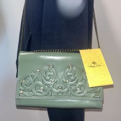NWT Patricia Nash Giada Chain Bag NWT Filigree Sage Green Leather Shoulder Crossbody