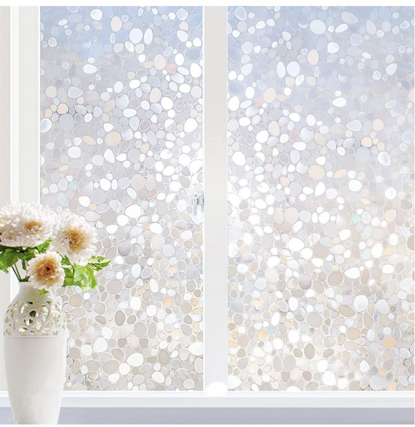 New Window Privacy Film, Decorative Window Clings, UV Blocking Window Coverings Static Cling Non Adhesive Stained Glass Rainbow Window Vinyl 3D Pebble