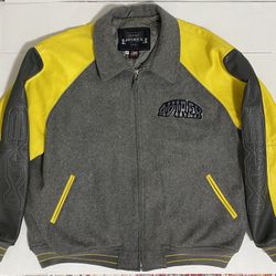 Avirex Stallions Y2K Hip-Hop Varsity Jacket - Wool/Leather - Yellow/Gray Size 5X
