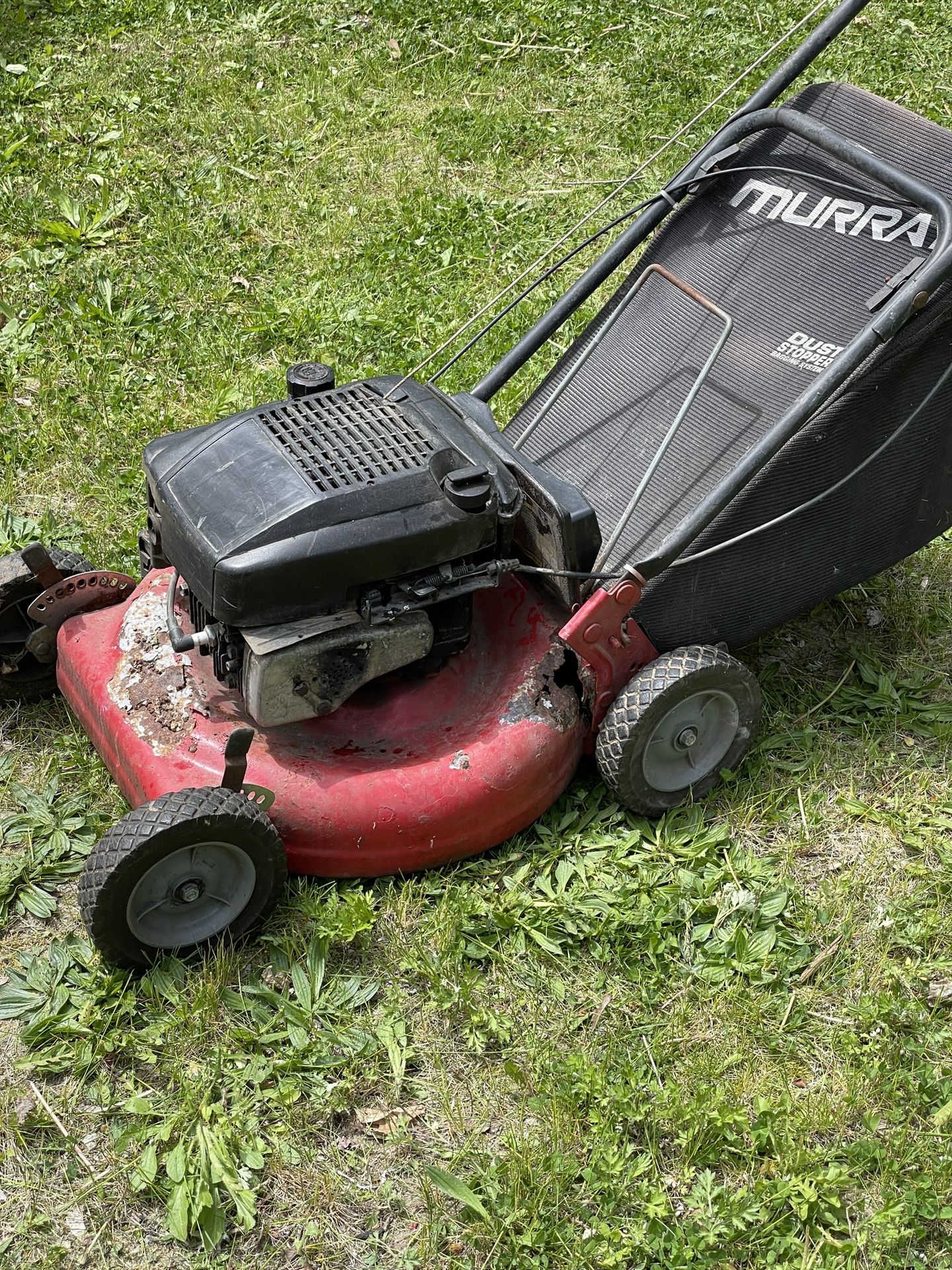 : "Vintage 2-Stroke Push Lawnmower: Powerful Motor, Restoration Project"