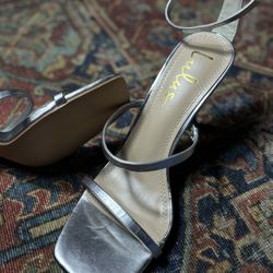 Lulus Metallic Silver Strap Heels - Size 8