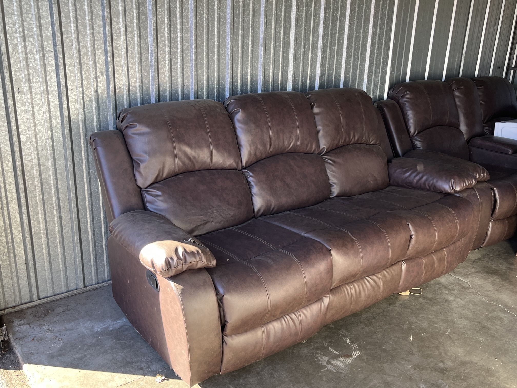 Recliner Leather Couch  W/ Cup holder Station