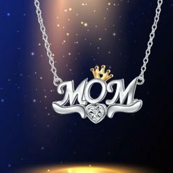 Queen Mom Silver Tone Heart Necklace