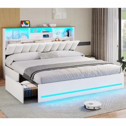 Brand New King Size Bed Frame with Charging Station and LED Lights