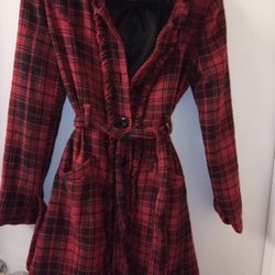 Red and Black Plaid Winter Coat