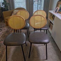 Set Of Four Wicker/Charcoal Pleather Dining Chairs