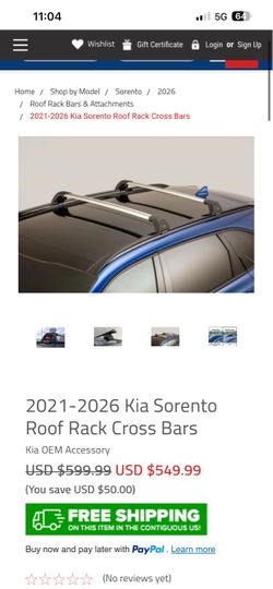 2021- 2025 Kia sorento roof rack bars