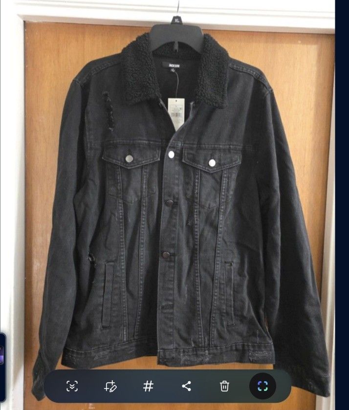 Men's Denim Jacket Large Distressed Trucker Sherpa