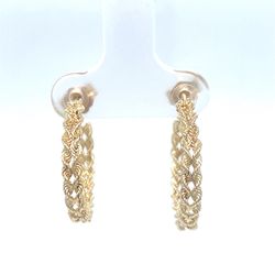 14Kt Yellow Gold Hollow Double Rope Small Hoop Earrings 2.40g I-1324