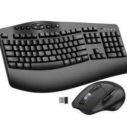 Ergonomic Wireless Keyboard with Wrist Rest, Wave Keys, Comfortable Natural Typing