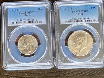 1976-S silver quarter and silver half dollar set both graded ms67 by PCGS