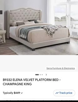 “NEW” ELENA VELVET PLATFORM BED -CHAMPAGNE KING