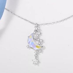NEW Long 925 Silver Star Moon Pendant Chain Necklace Womens Choker Jewelry 20"