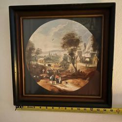 CUADRO ANTIGUO DE MADERA Y PORCELANA 