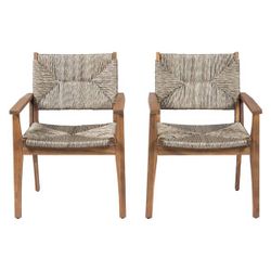 2Pack. Acacia Wood Outdoor Dining Chair Handwoven Wicker Seat, Brown Finish, Patio Garden Furniture