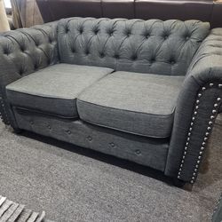 Brand New 60" Tufted Dark Gray Linen Loveseat