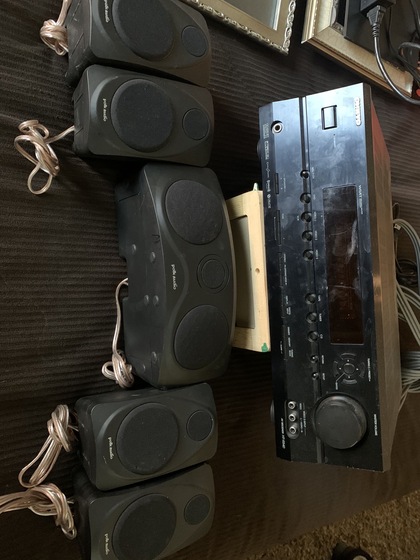 Onkyo home surround with Polk audio speakers with a 10 powered subwoofer
