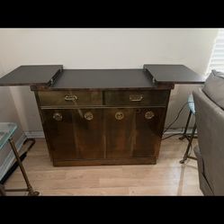 Brass And Burwood Serving Bar Cabinet