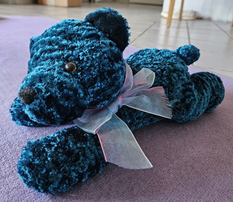 Sea Blue Green Stuffed Bear with Bow - 10" long x 4" wide