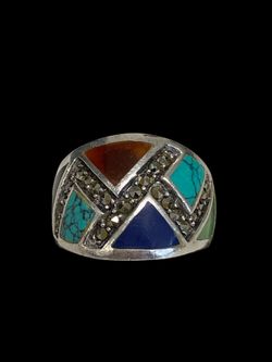 Silver multi color ring #32620
