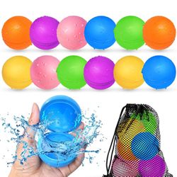 SOPPYCID 12 Pcs Reusable Water Balloons, Pool Beach Water Toys for Boys and Girls, Outdoor Summer Toys for Kids Ages 3-12, Magnetic Water Ball for Out