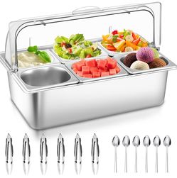 MoFund Stainless Steel Buffet Food Serving Tray With Roll Top Cover