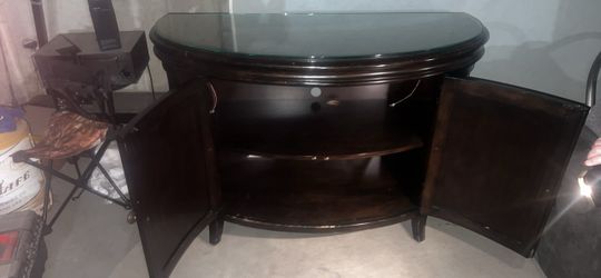 Dark Wood Sideboard with Glass Top