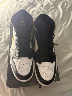 Air Jordan 1 Mid Black White Yellow Sneakers