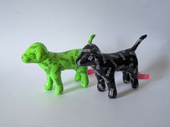 Victorias Secret Pink Mini Dog Logo Plush Toy Stuffed Animal Black & Green Vinyl