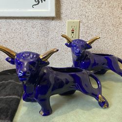 Vintage Art deco Bull planters
