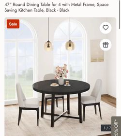 Black 47" Round Dining Table for 4