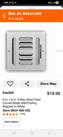6 in. x 6 in. 4-Way Steel Fixed Curved Blade Wall/Ceiling Register in White (Have 7)