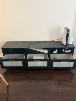 Dark Brown TV Stand with Drawers and Open Shelves