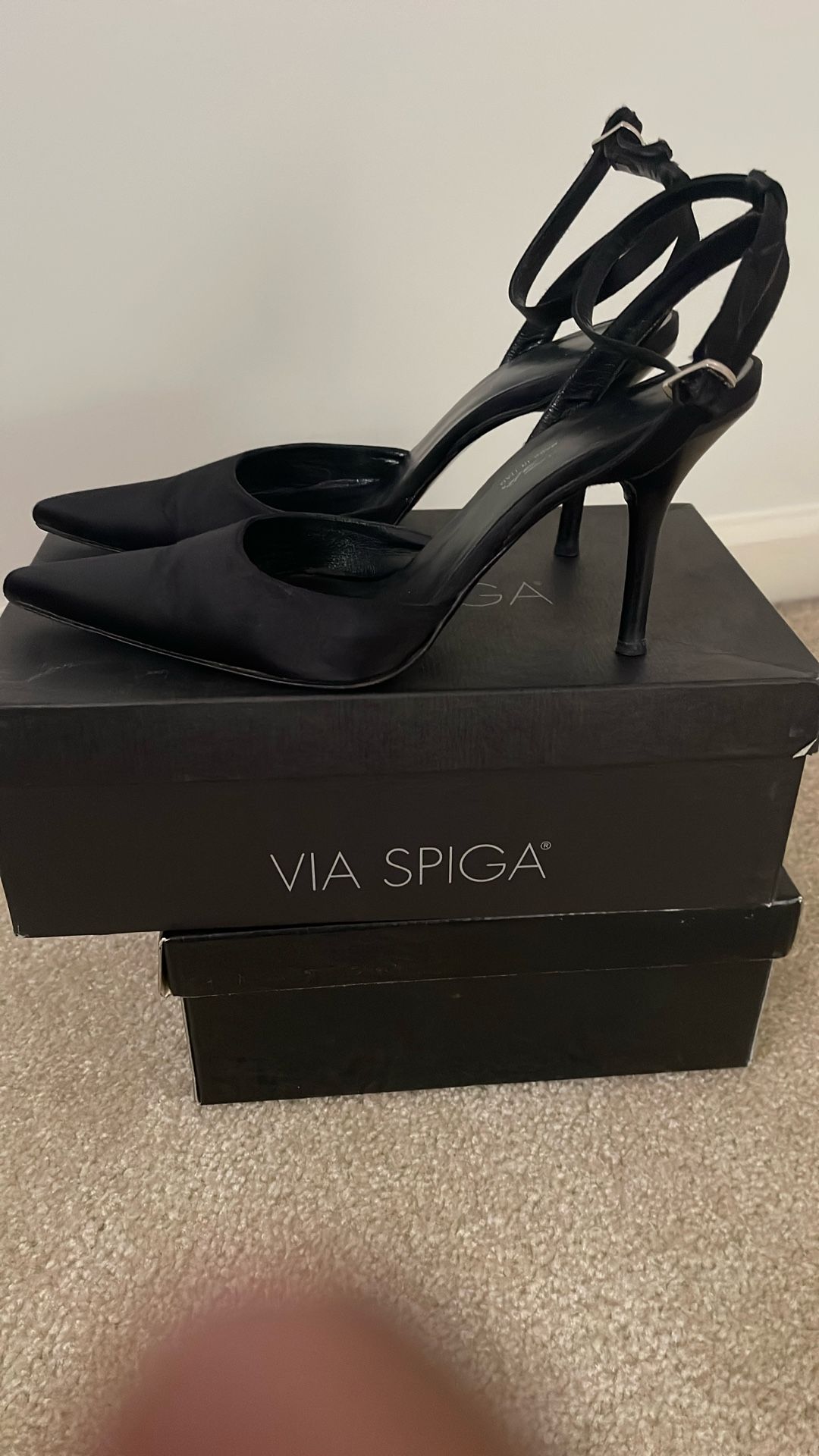 Via Doug's Satin Black Heels 