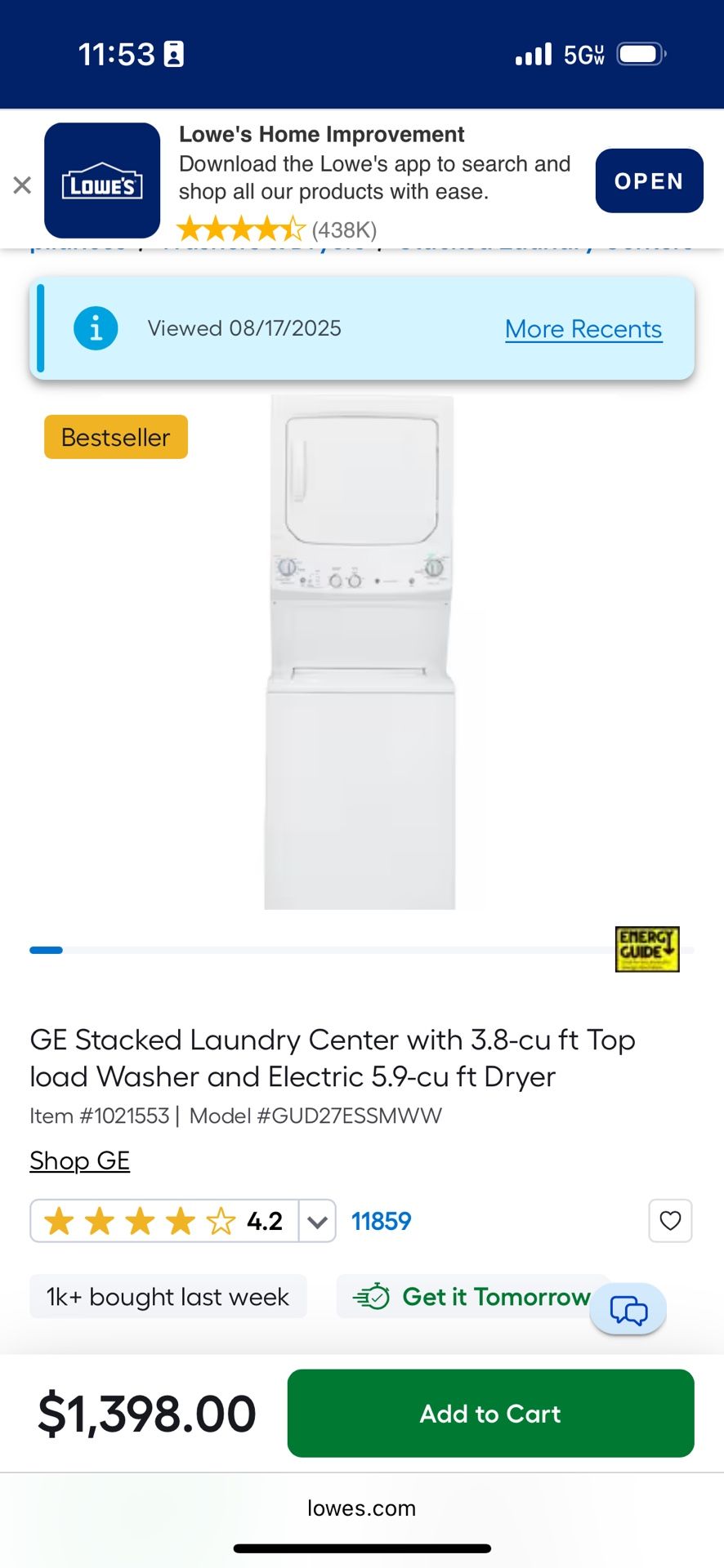 Stackable Washer &Dryer