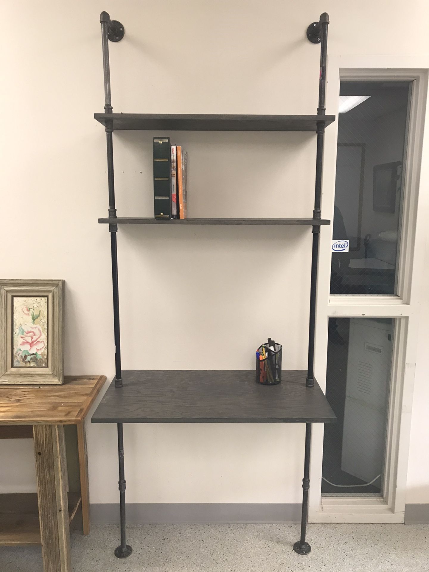 WALL DESK with SHELVING!! CUSTOM MADE!!NO front desk legs to get in the way!Other sizes available!!