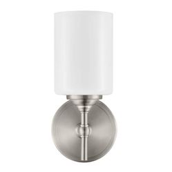 Home Decorators Collection
Ayelen 1-Light Brushed Nickel Opal White Glass Indoor Wall Sconce, Modern Wall Light