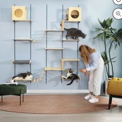 Spaco Wall-mounted Wood Cat Tree with Cat Condos and Jumping Platforms