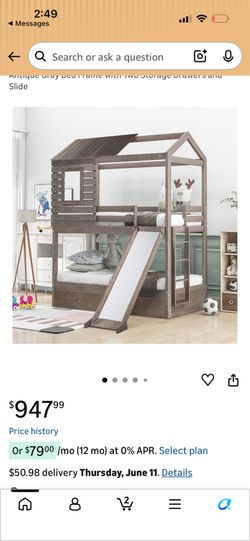 Grey bunk bed with drawers with a slide